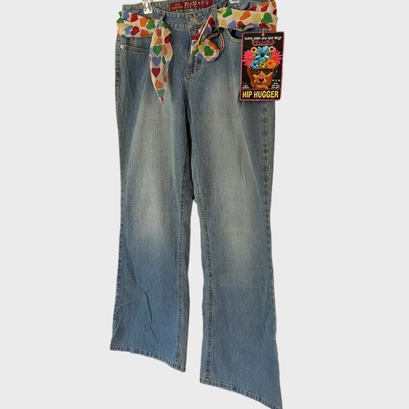 Y2K Mudd Flair Jeans Womens 15 Medium Stone Wash Low-Rise Denim Bell Bottoms New - Picture 2 of 11